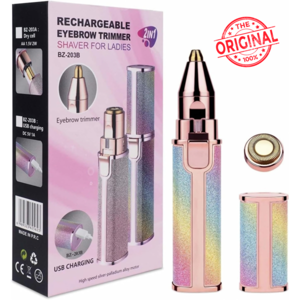 Original 2 in 1 Rechargeable Eyebrow Trimmer & Shaver BZ-203B — আইব্রো ট্রিমার ও শেভার